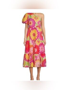 J.Marie Leilani One Shoulder Short Puffed Sleeve Tiered Midi DressFrom J.Marie